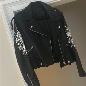 Blank NYC Black Leather Jacket with Embellishments